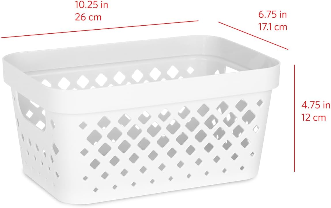 Glad Plastic Baskets for Organizing, Set of 6 | Pantry Storage for Under Counter, Linen Closet, and Bathroom | Nesting Shelf Bins with Handles, 1 Gallon, White