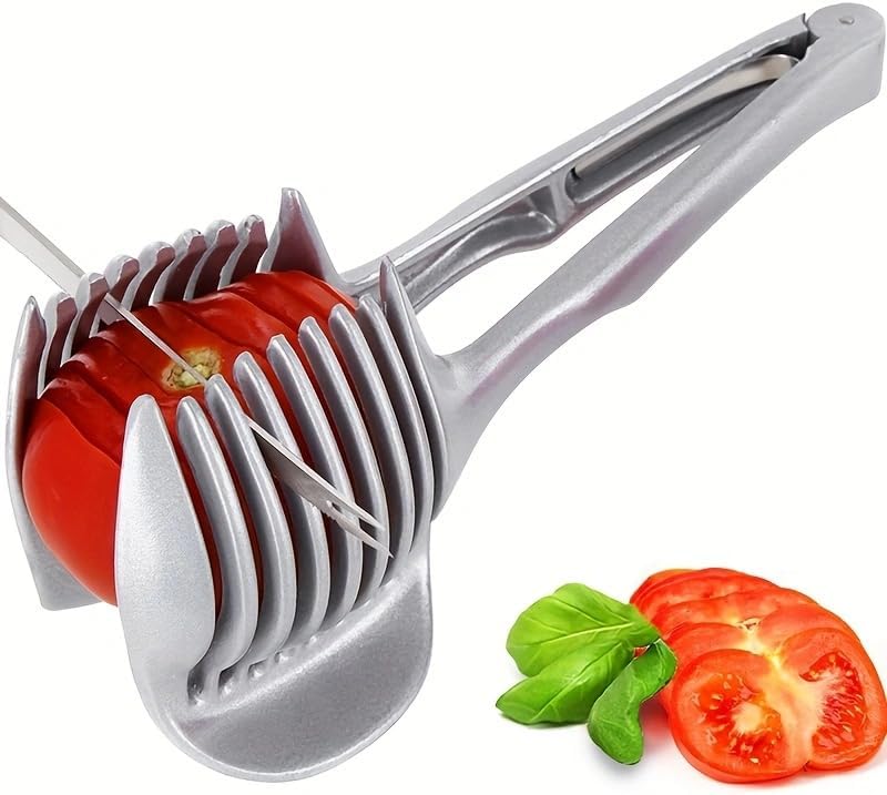Lemons Holder for Slicing –Aluminum alloy Tomato Slicer Tool for Home Use, Multi-Purpose Vegetable Holder for Onion，Potatoes, Tomatoes & Slicing