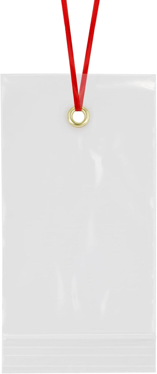 GPI - 3.5" x 6" Reclosable Zip Bags with Bottom Hang-hole & Pre-inserted 12" Twist-tie. 4 Mil Heavy-duty Resealable Zipper Baggy with Grommet/Metal Eyelet for Hanging (Insert Size 3x4.5) 1000 Pack