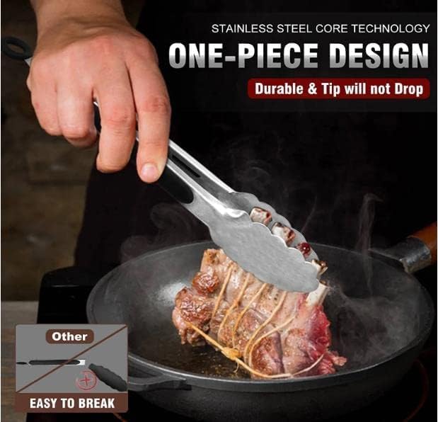 Walfos Stainless Steel Kitchen Tongs for Cooking, BBQ - 7 ，9, 12 and 14 Inch,Set of 4 Heavy Duty Locking Metal Food Tongs Non-Slip Grip