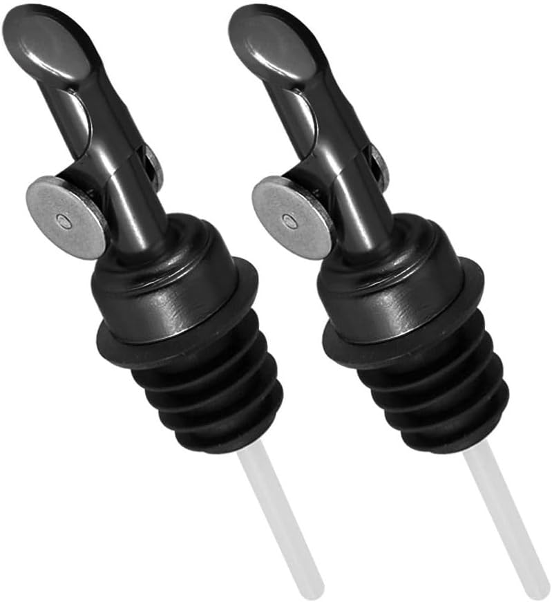 MEETSWEET Olive oil dispenser nozzle, stainless steel automatic opening and closing nozzle, leak proof, suitable for olive oil, vinegar, wine, and other liquid bottles (black 2 pcs)