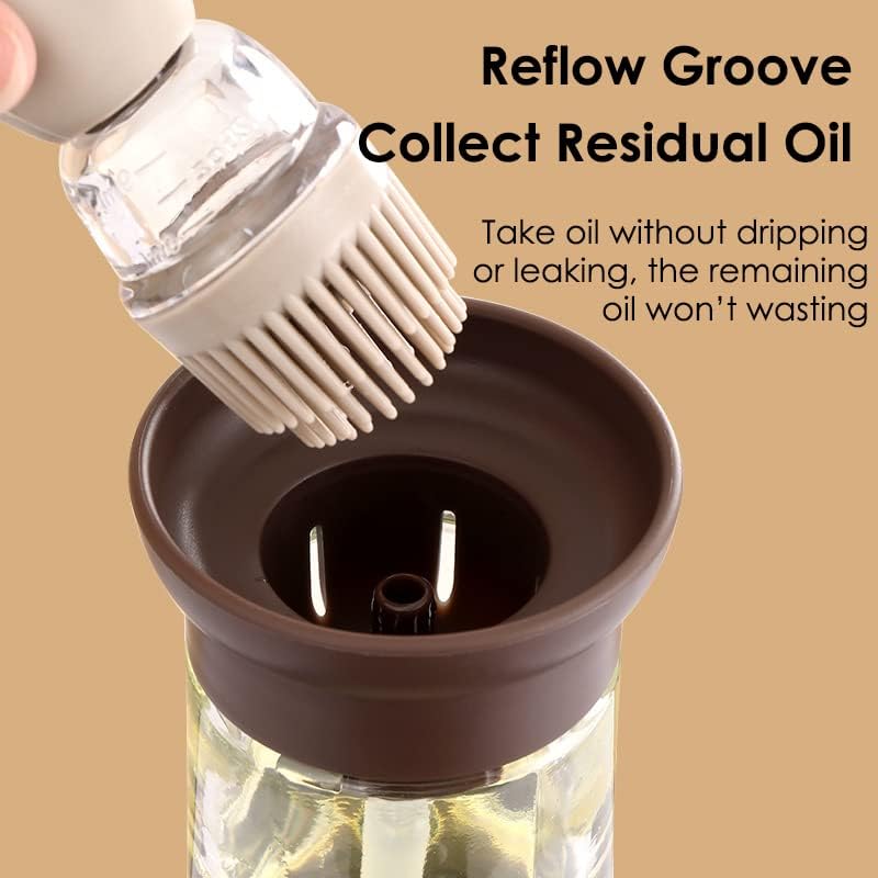 Oil Dispenser with Brush - 2 Pack 180ml Glass Olive Oil Dispenser Bottle with Basting Brush for Cooking Frying Baking Kitchen, T-OB21 Grey