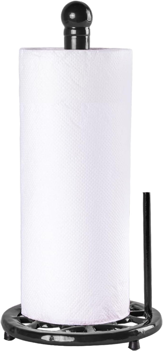 JOGREFUL Paper Towel Holder Stand, Cast Iron Kitchen Paper Towel Countertop Vintage Stand with Weighted-Base, Bathroom Organization for Family Standard Large Size Roll Paper, Classic Style, Black