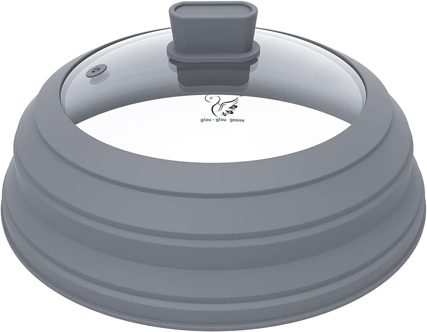 Microwave Splatter Cover Glass Splatter Guard Lid with Collapsible Silicone for Food Pot Plate Cover 10.8 inch Light Grey