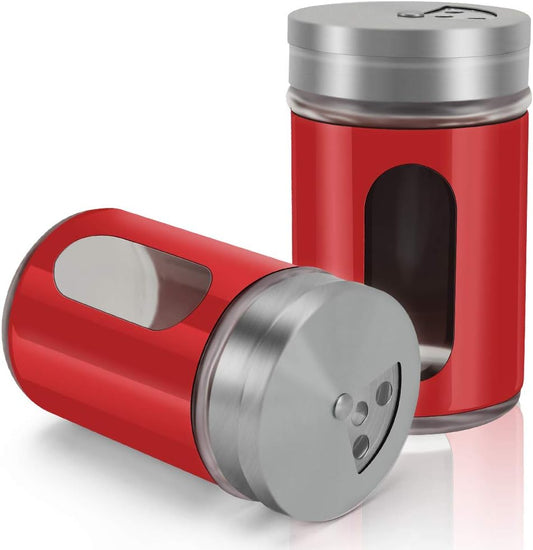 Accmor 2pcs Salt and Pepper Shakers,Stainless Steel Shaker for Salt Powder Sugar Cinnamon Pepper, Spice Dispenser with Adjustable Pour Holes,Red