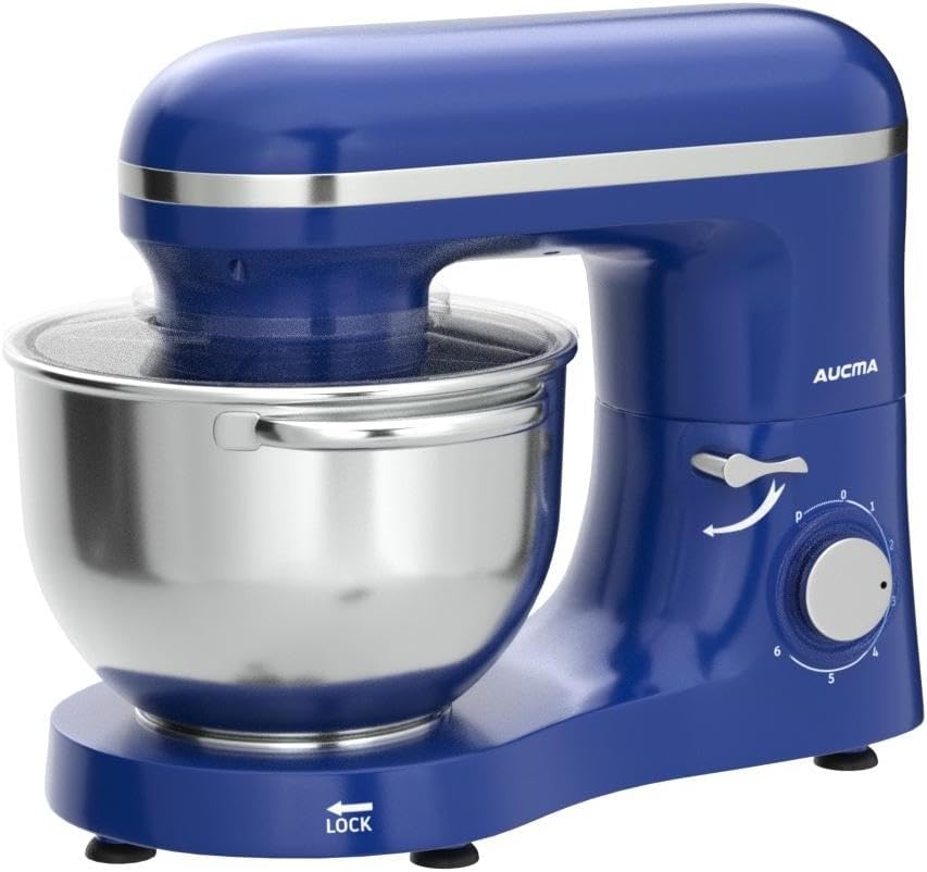 Aucma Stand Mixer,6.5-QT 660W 6-Speed Tilt-Head Food Mixer, Kitchen Electric Mixer with Dough Hook, Wire Whip & Beater (6.5QT, Royal Blue)