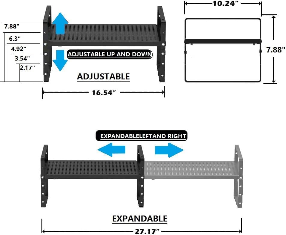 Expandable Shoe Rack Stackable Metal Pantry Storage Shelves Stand Adjustable Height Cabinet Shelf Organizer Racks Spice Shelving(3PACKS/BLACK,LARGE)
