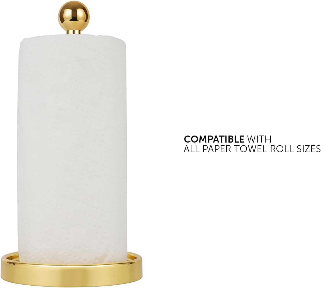 Ivilon Countertop Paper Towel Holder - Modern Sleek Ball Minimalist Design - Color Gold Polished