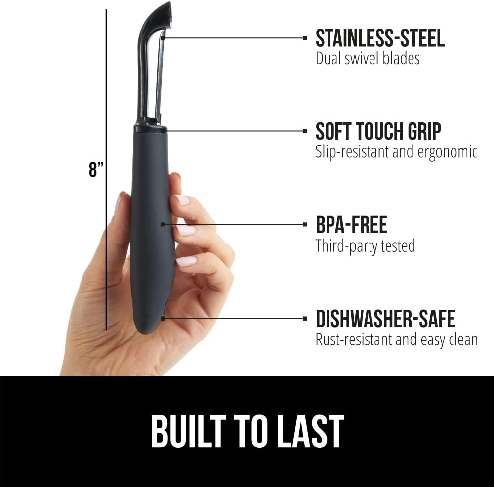 GORILLA GRIP Patented BPA-Free Sharp Stainless Steel Swivel Vegetable Peeler, Comfortable Handle Potato Peelers, Smooth Peeling, Peel Carrots Apple, Includes Blade Cover, Kitchen Tool, Black