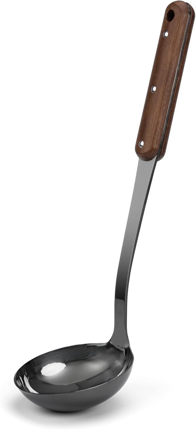 FJNATINH Soup Ladle, 304 Stainless Steel Ladle Spoon for Serving Wok Soup with Ergonomic Heat-proof Wooden Handle, [Heat Resistance, Integral Forming]