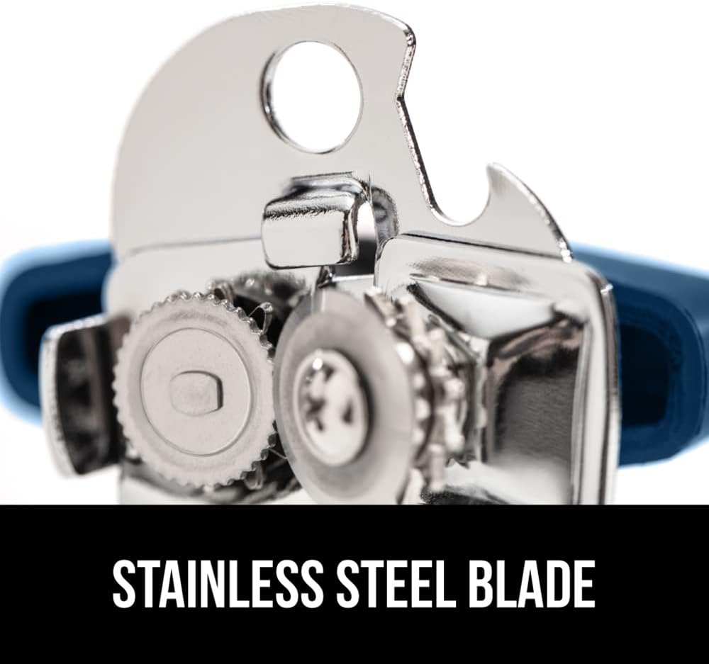 GORILLA GRIP Heavy Duty Stainless Steel Smooth Edge Manual Can Opener and Bottle Openers, Soft Comfortable Handle, Oversized Handheld Turn Knob, US Designed Multifunctional Kitchen Tool, Blue