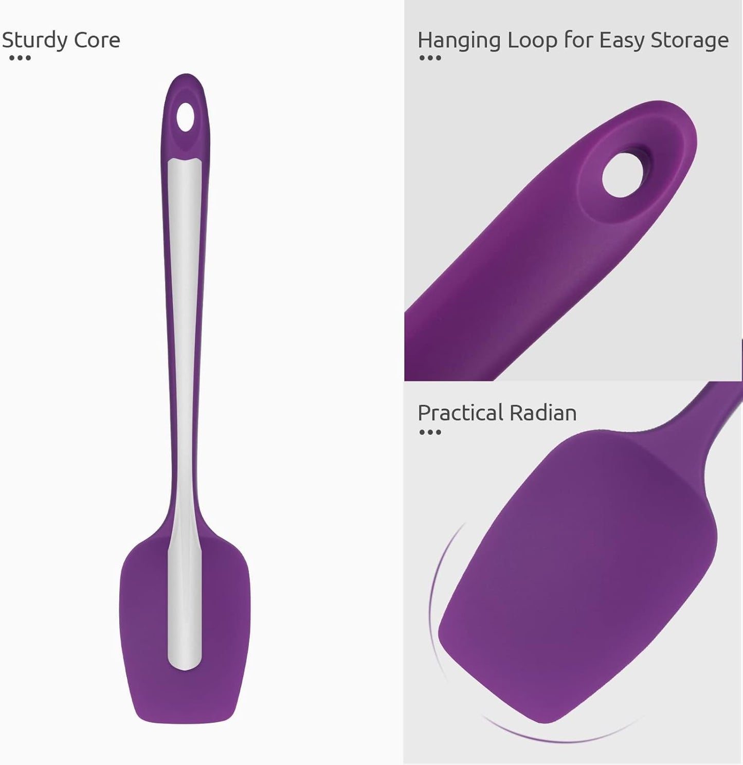 Heat Resistant Silicone Spoon Spatula: U-Taste 600ºF High Heat Flexible 11.38in Silicon Mixing Stirring Cooking Scraping Baking Bowl Scraper Seamless Spreader for Nonstick Cookware (Purple)