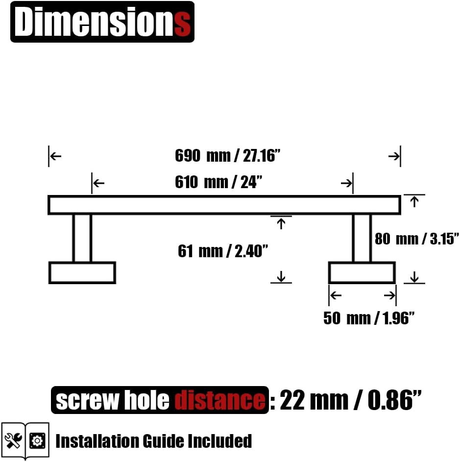 JQK Black Towel Bar, 24 Inch 304 Stainless Steel Thicken 0.8mm Towel Rack Bathroom, Towel Holder Matte Black Wall Mount, Total Length 27 Inch, TB110L24-PB