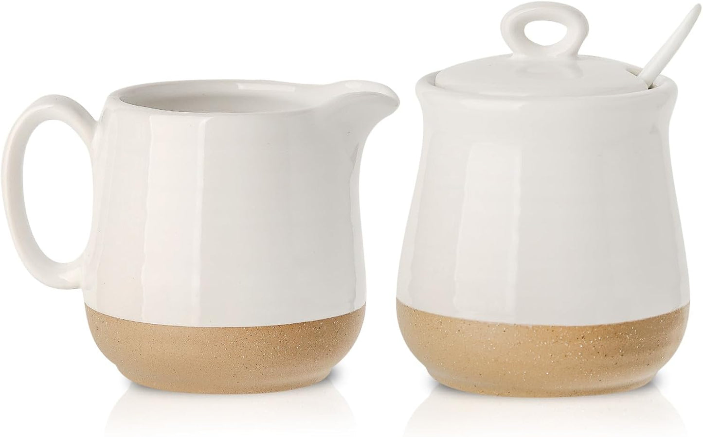 Hasense Ceramic Sugar and Creamer Set, Sugar Bowl with Lid and Spoon, Cream Pitcher, Cute Coffee Serving Set for Wedding Gift and Home Decor, Dishwasher Safe, White