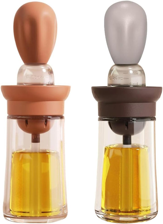 Oil Dispenser with Brush - 2 Pack Olive Oil Dispenser, 2 IN 1 Oil Dispensing Bottle with Basting Brush for Cooking Frying Baking Kitchen, T-OB21 Grey+Red