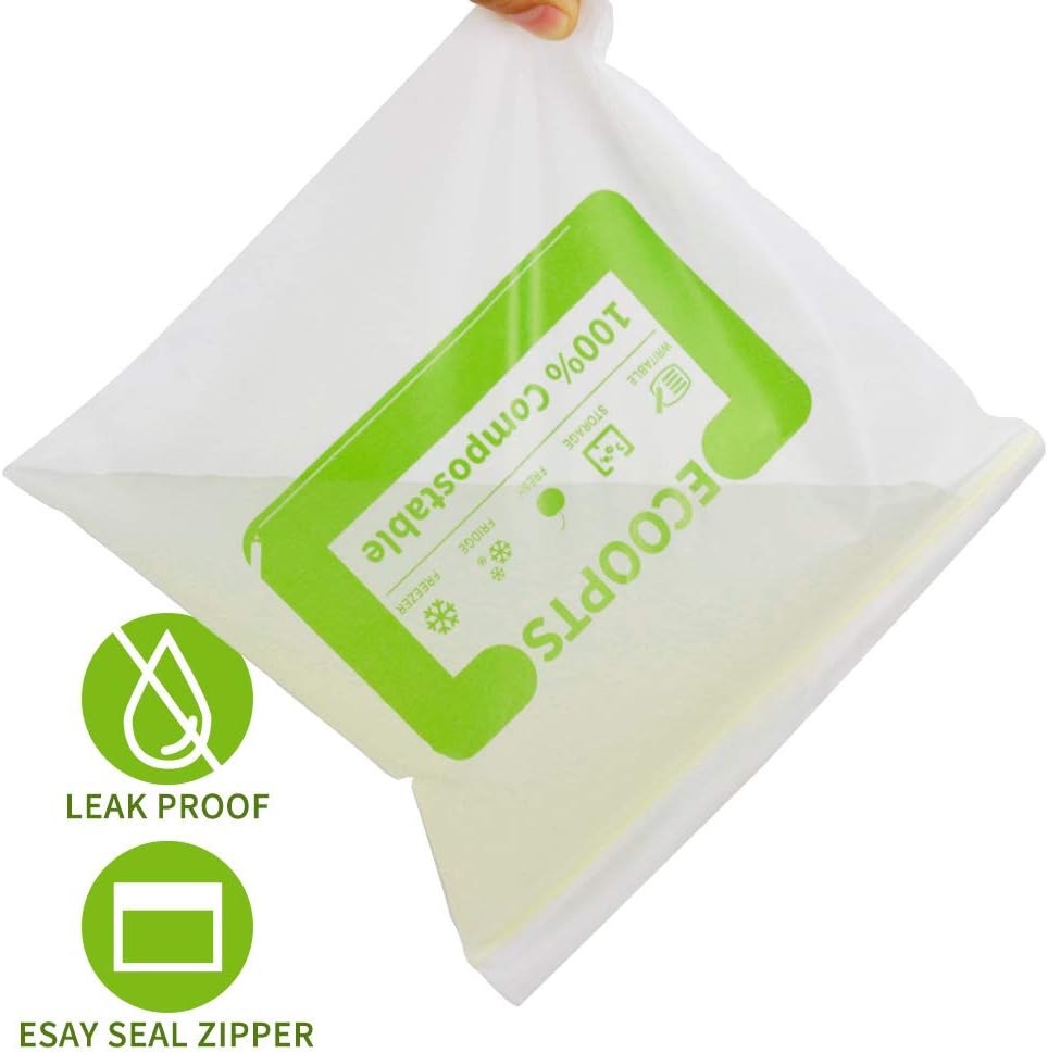 100% Compostable Large Sandwich Zip Bag | ECO-Friendly Food Storage Bags | Freezer Bag | Plant-Based BPA-free | Seal well for Fruit,Food and Snack (L-2Pack)