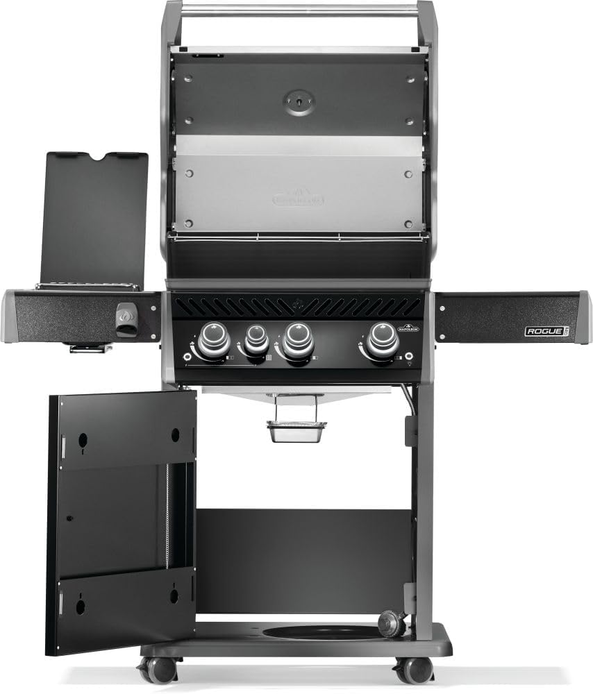 Napoleon Rogue PRO 425 Propane Gas Grill with Infrared Side Burner, Black, Durable 4-Burner Backyard Grill