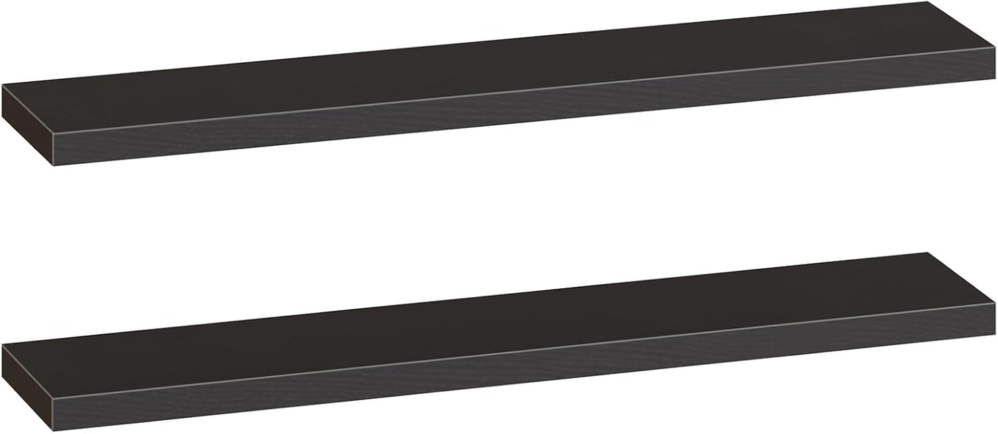 HOOBRO Floating Shelves for Wall, Wall Mounted Shelf Set of 2, 55" Hanging Shelf with Invisible Brackets, for Wall in Bathroom, Bedroom, Toilet, Kitchen, Living Room, Office, Black BK140BJP201