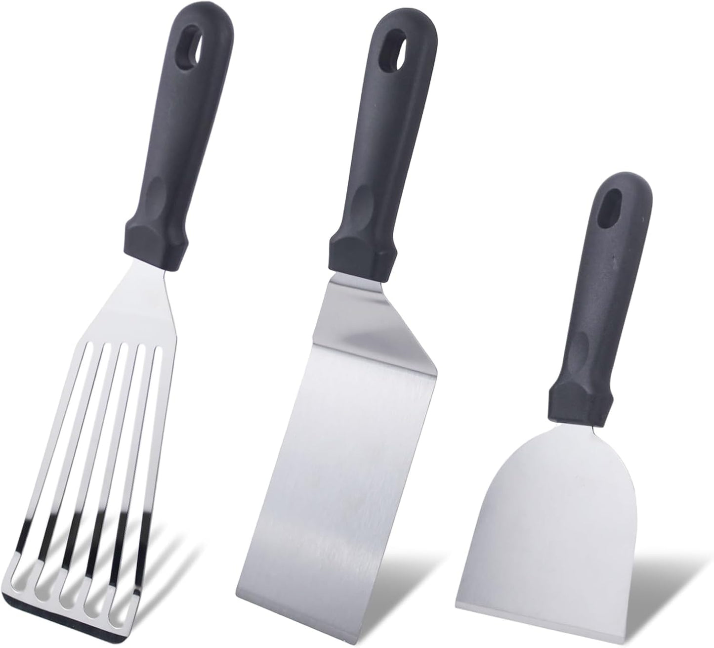3pcs Stainless Steel Spatula Set Metal Fish Spatulas for Cast Iron Skillet Cooking Cooking BBQ Pancake, Fish, Smash Burger and Egg Kitchen Spatulas with Handle