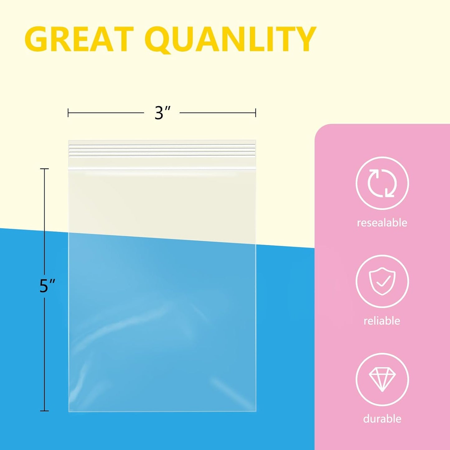 iMailer - 500 Pcs- 3" x 5" Clear Small Zip Bag - Reclosable Zip Plastic Poly Bags 2 Mil with Resealable Lock Seal Zipper for Photo, Jewelry, Bakery, Treats, Party Favors