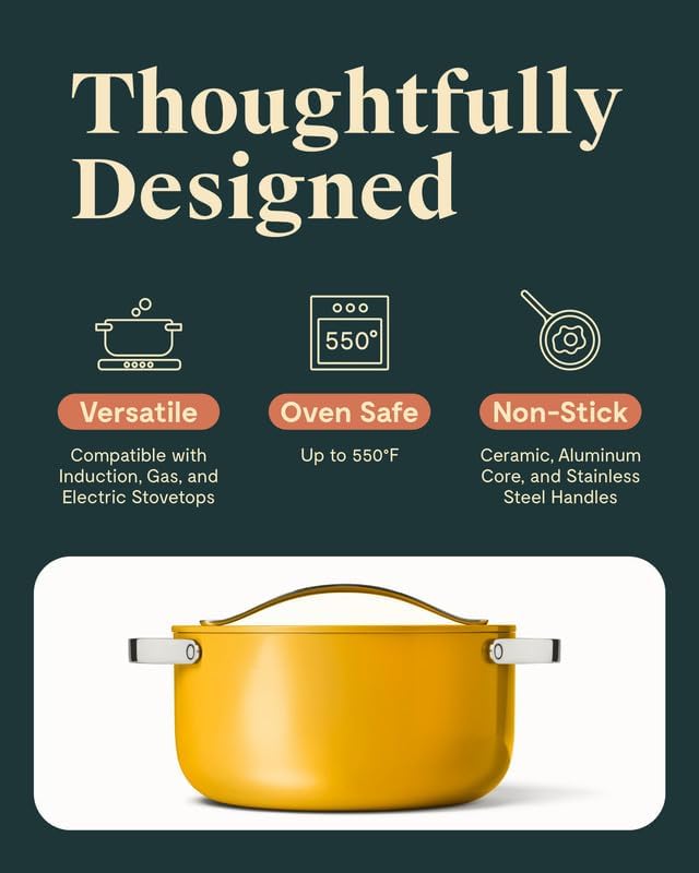 Caraway Nonstick Ceramic Dutch Oven Pot with Lid (6.5 qt, 10.5") - Non Toxic, PTFE & PFOA Free - Oven Safe & Compatible with All Stovetops (Gas, Electric & Induction) - Marigold