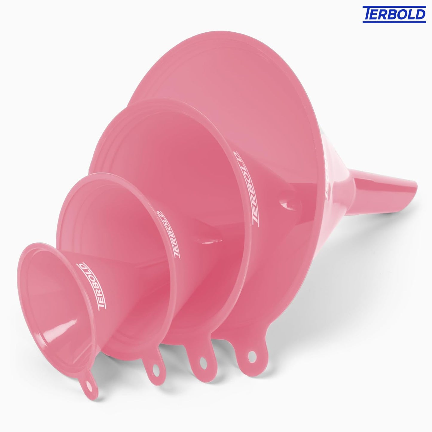 4pc Funnel Nesting Set in BPA Free Plastic for Kitchen Cooking, Car Oil, Home, or Lab Use (Pink)