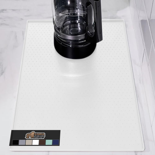 GORILLA GRIP Silicone Coffee Mat, Espresso Drink Bar Station Accessories, Use Under Machine, Waterproof Heat Resistant Multi-Use Dish Drying Mats, Stays in Place, Kitchen Home Decor, 11.5x18.5, White