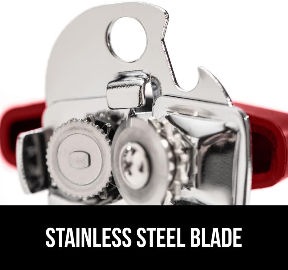 GORILLA GRIP Heavy Duty Stainless Steel Smooth Edge Manual Can Opener and Bottle Openers, Soft Comfortable Handle, Oversized Handheld Turn Knob, US Designed Multifunctional Kitchen Tool, Red