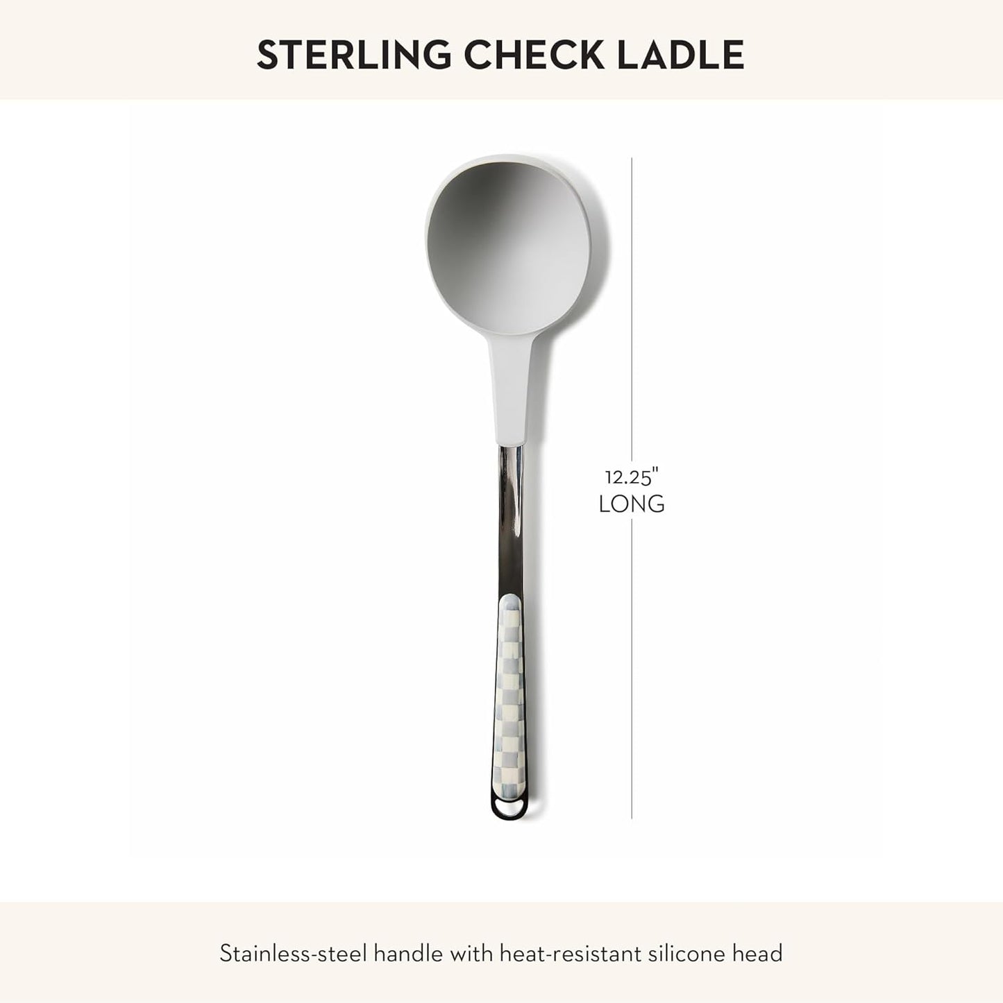 MACKENZIE-CHILDS Kitchen Ladle, Silicone Ladle Spoon for Cooking, Gray-and-White Sterling Check