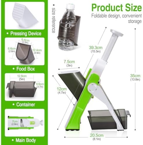 Masthome 5 in 1 Vegetable Chopper, Safe Mandoline Slicer,Professional Vegetable Slicer, Julienne&Dicer for Vegetables,Potato Slicer,Thickness Adjustable 0.1-8 mm Artifact Fast Meal Prep(Green)