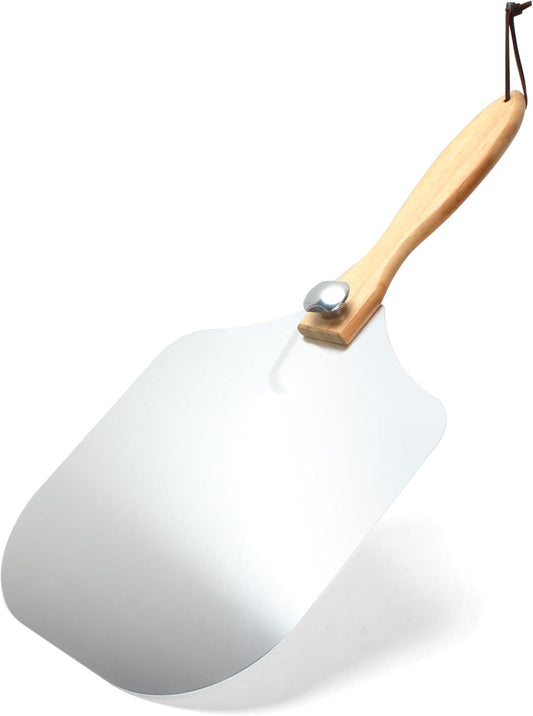 Metal Pizza Paddle, 12-inch Metal Pizza Turning Peel, Aluminum Pizza Spatula Paddle with Foldable Wooden Handle