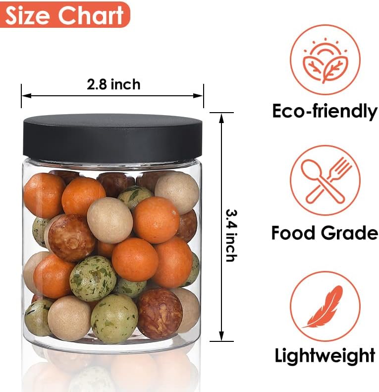 48pcs 8 oz Plastic Containers with Lids Labels Leak Proof BPA Free Airtight Refillable Clear Small Containers Storage Jars for Storing Dry Food Slime Honey Jam