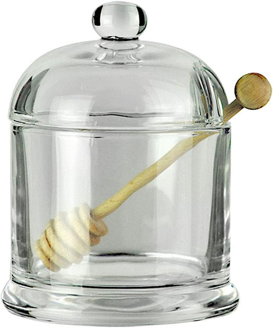 Glass Honey Jar with Wooden Dipper and Glass Lid,Honey Pot Dispenser for Store Honey and Syru,10 Ounces