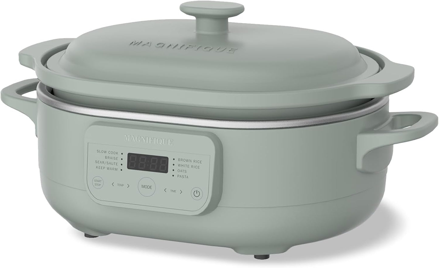 4 Quart Programmable Slow Cooker with Flexible Easy Programming, 8-in-1 Multi-Cooker with Dishwasher Safe Lid & Removable Crock Pot & Wooden Spoon, Nonstick, Oven Safe Pot to 500°F, Olive