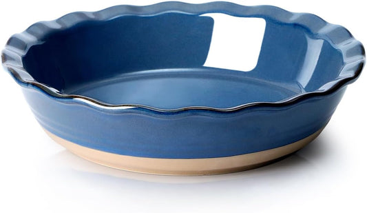 NUTRIUPS 10 Inch Pie Baking Dish, Round Baking Pie Dish for Kitchen, Pie Plate for Baking Oven Safe (Blue)