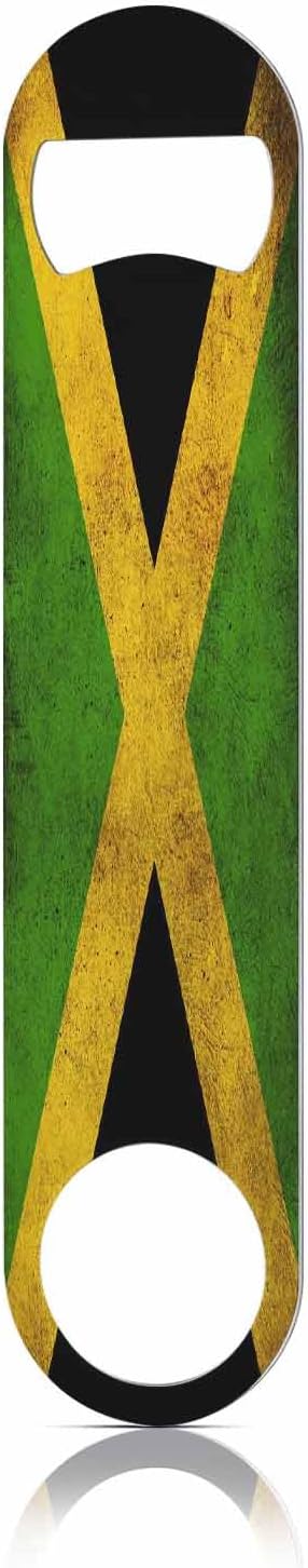 Jamaican Flag Stainless Steel Bottle Opener Vintage Geometry Texture Design Black Green Triangle Gold Stripe Flat Beer Bottle Opener Keychain for Home Kitchen Bar Restaurant Party Gift