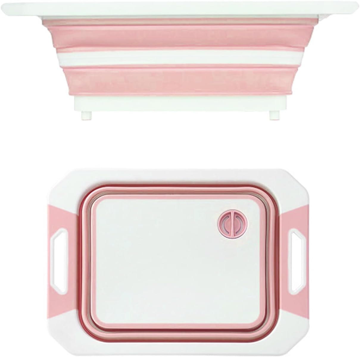 Camping Collapsible Cutting Board Dish Basin BBQ Prep Tub Camp Sink Dish Washing Station Multifunctional Storage Basket(Pink white)