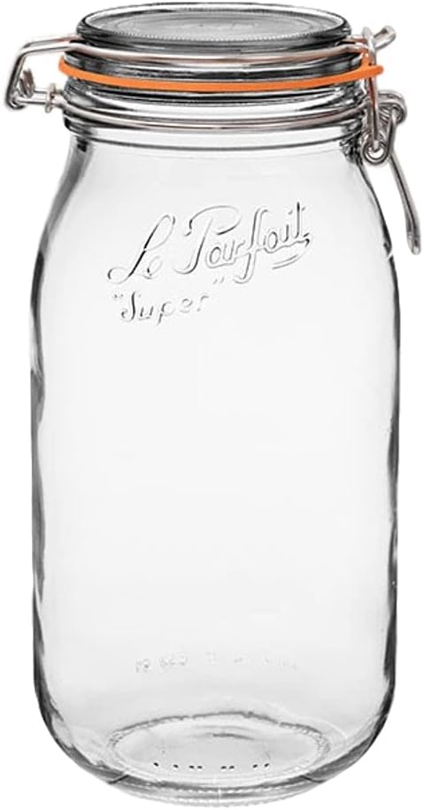 Le Parfait Super Jar, Canning Jar, 2L French Glass Canning Jar w/Round Body, Glass Jar With Airtight Lid, Canning Jar Wide Mouth, Glass Jar With Lid, Clear Jars, Clear Glass Jars (64oz/2 Quarts, 1 pk)