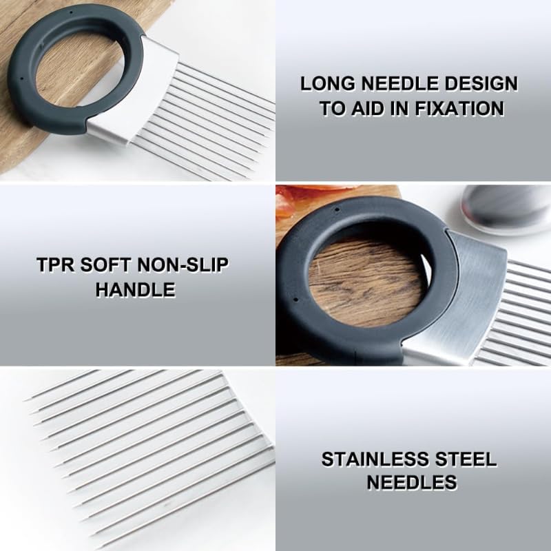 Stainless Steel Onion Slice Holder, Lemon Slicer Vegetable Cutter, Chopper Slicing Assistant Tool for Meat, Onion, Potato, Tomato Home Kitchen Tools (B-2 PCS)