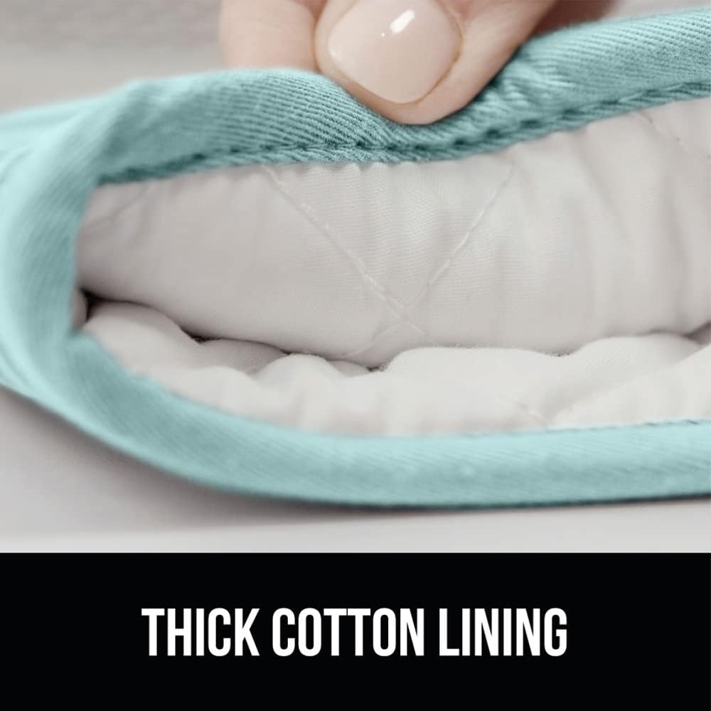 GORILLA GRIP BPA-Free Soft Silicone Oven Mitts and Pot Holders Sets of 4, Heat Resistant Waterproof Cooking Gloves, Thick Cotton Lining, Flexible Gripping for Baking Grilling, Kitchen Trivets, Mint