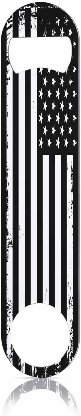 Grunge American Flag Stainless Steel Bottle Opener USA Flag Black and White Stars United Patriotism Flat Beer Bottle Opener Keychain for Home Kitchen Bar Restaurant Party Birthday Gift