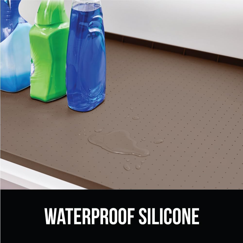 GORILLA GRIP Waterproof Silicone Under Sink Mat with Raised Lip for Kitchen and Bathroom, Cabinet Shelf Liner Stay in Place Mats Dishwasher Safe Drawer Liner, Organizer Tray, 15 x 22 in, Coffee
