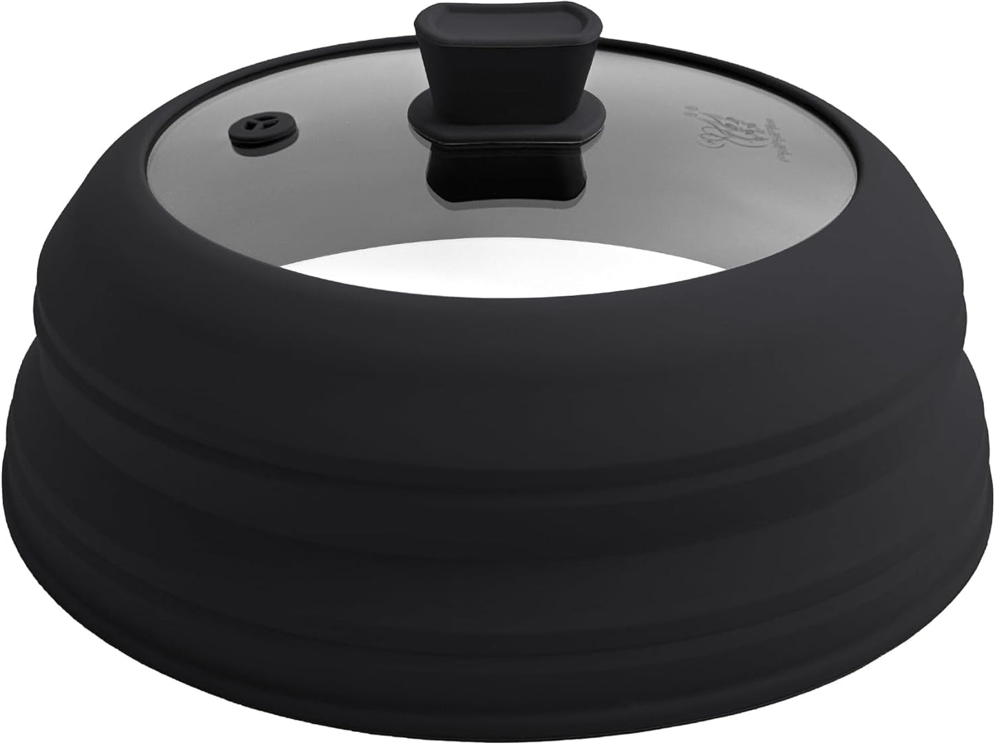 Microwave Splatter Cover for Food Collapsible Glass Microwave Cover Silicone Splatter Guard Dishwasher Safe Splatter Lid for Plates, Bowls, Pots & Stovetop Cooking 11.8" Black