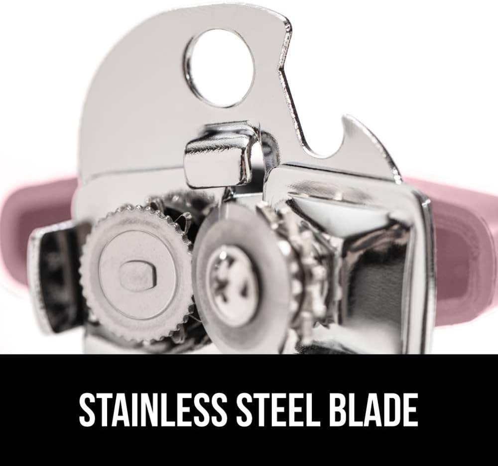 GORILLA GRIP Heavy Duty Stainless Steel Smooth Edge Manual Can Opener and Bottle Openers, Soft Comfortable Handle, Oversized Handheld Turn Knob, US Designed Multifunctional Kitchen Tool, Pink