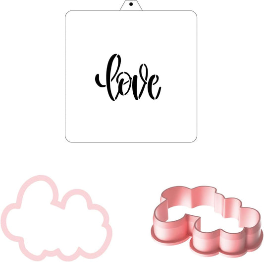 Love Cookie cutter and stencil set Baking Valentine stencils and cutters bundle DIY bakery decorating kit Cookie cutter with stencils Icing stencil and cookie cutter combo (Love)