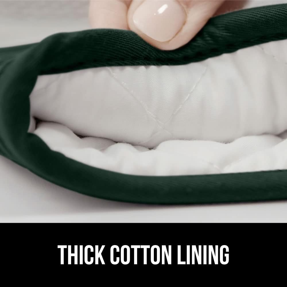 GORILLA GRIP BPA-Free Soft Silicone Oven Mitts, 14.5x8.3, Heat Resistant and Waterproof Cooking Gloves, Thick Cotton Lining, Flexible Gripping for Baking Grilling, Kitchen Potholders Set, Hunter Green