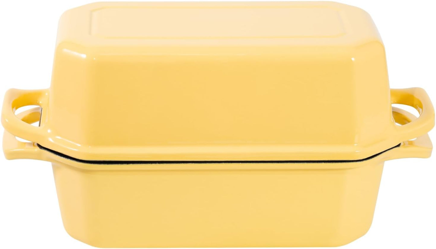 Bread Pan Cast Iron Loaf Pan with Lid Bread Loaf Pan 9x5 Inch Loaf Pan Enameled Cast Iron Sourdough Loaf Pan, Yellow