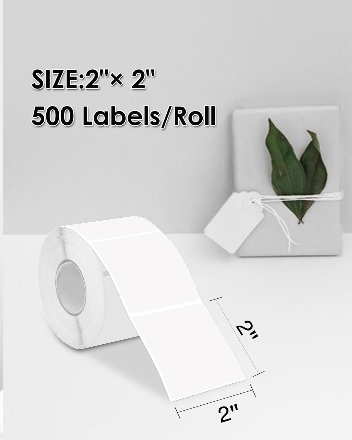 iEager White Square Thermal Label Stickers, 2"x2" Self-Adhesive Square Direct Thermal Labels with Perforation Line, 500 Sheets/Roll