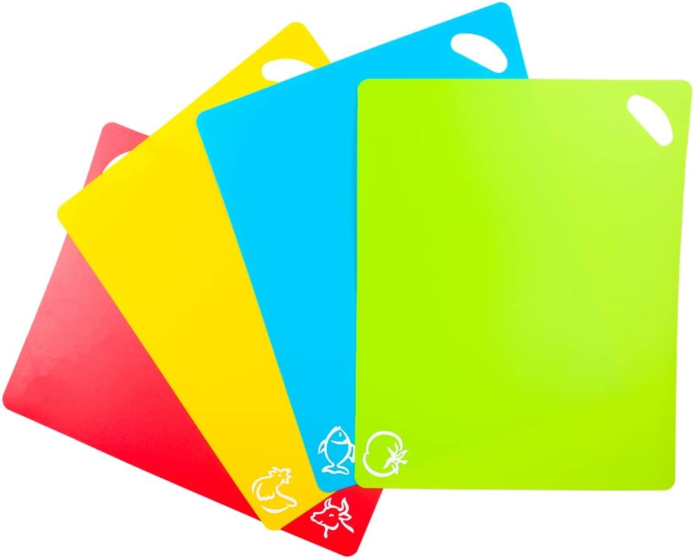 Flexible Cutting Boards Set, Cutting Board Mats for Cooking, Colored Cutting Board Set with Easy-Grip Handles, Flexible Plastic Cutting Sheet Set of 4 (1)