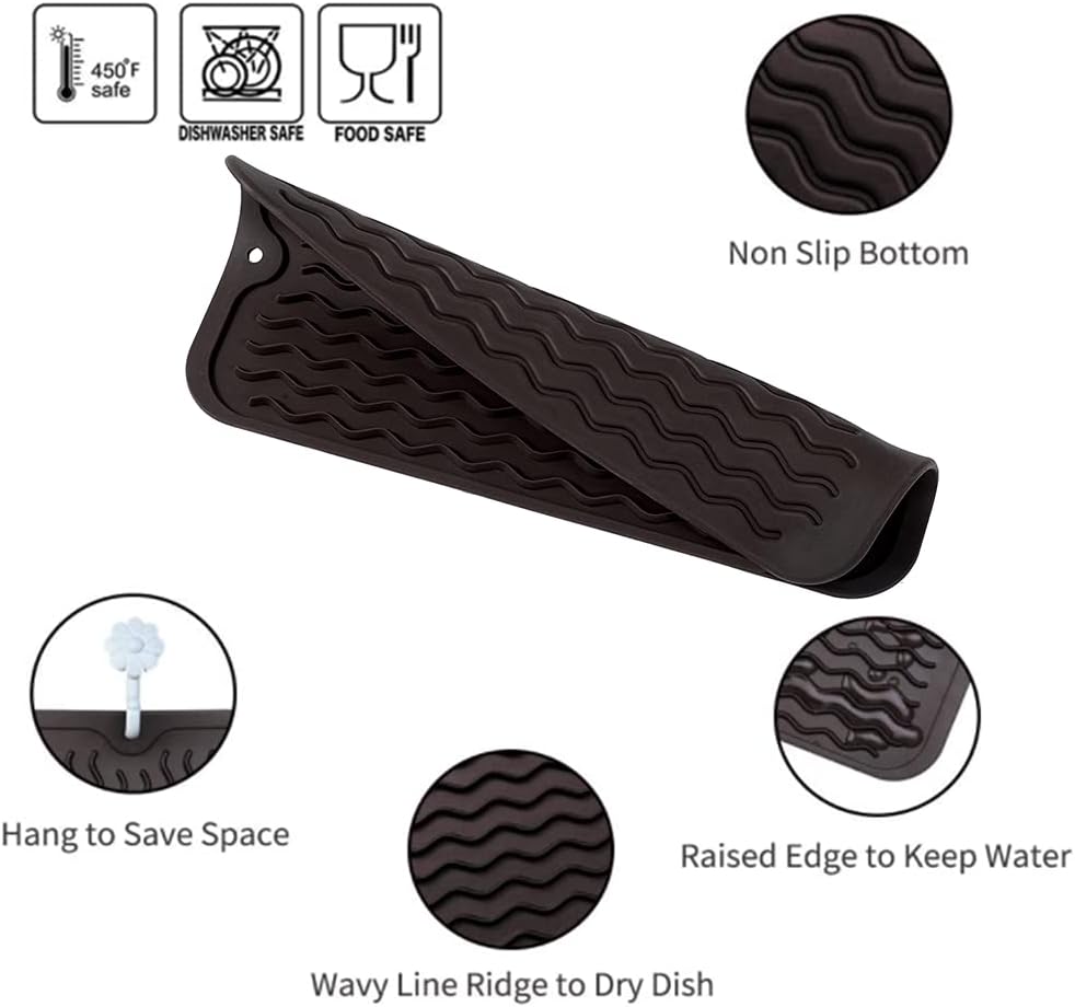 Silicone Dish Drying Mat for Multiple Usage,Easy clean,Eco-friendly,Heat-resistant Silicone Mat for Kitchen Counter or Sink,Refrigerator or Drawer Liner Coffee S 12 inches x 6 inches